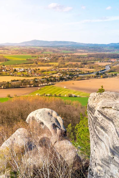 Viewpoint on the top of sandstone rock formation in Prihrazy Rocks, Bohemian Paradise, Czech Republic — Stock Photo, Image