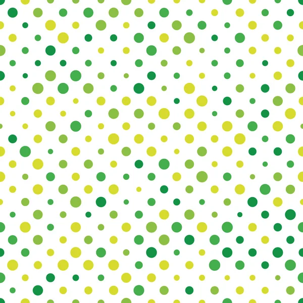 Seamless polka dot pattern. Green dots in random sizes on white background. Vector illustration — Stock Vector