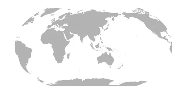 Mapa świata w projekcji Robinsona. Azja i Australia skupione. Solidna szara sylwetka ziemi. Ilustracja wektora — Wektor stockowy