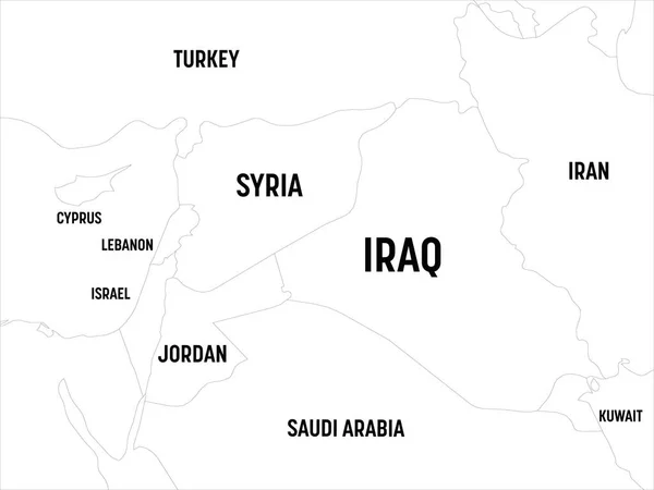 Mapa do Médio Oriente. Mapa político detalhado da região do Oriente Médio e Península Arábica com nomes de país, capital, oceano e mar rotulando — Vetor de Stock