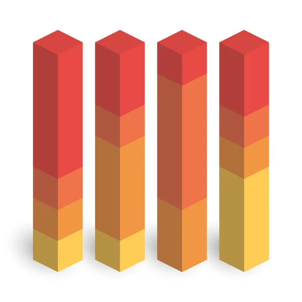 Gestapeltes Balkendiagramm mit 4 Spalten. 3D isometrischer bunter Vektorgraph — Stockvektor