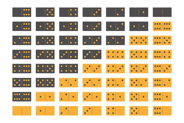 Conjuntos de dominó de 28 azulejos. Dos paquetes en gris y amarillo. Ilustración simple vector plano — Archivo Imágenes Vectoriales