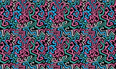 Parlak renkli bir geçmişi var. Geometrik şekillerden oluşur.