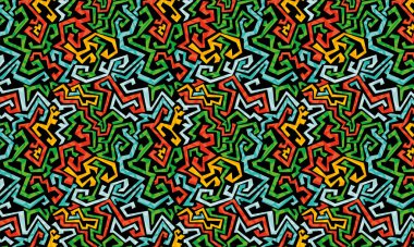 Parlak renkli bir geçmişi var. Geometrik şekillerden oluşur.