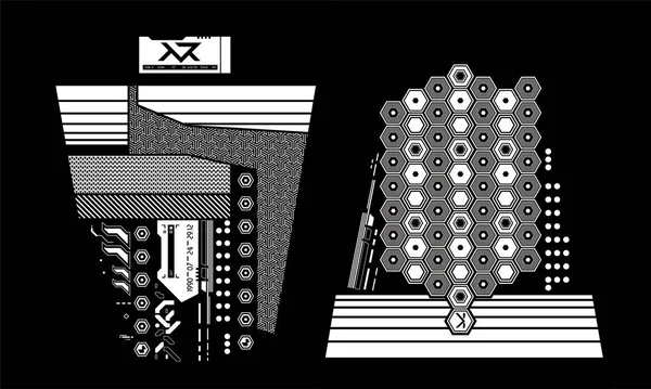 Мотивы Белого Киберпанка Черном Фоне Идеально Подходит Тату Футболки — стоковый вектор