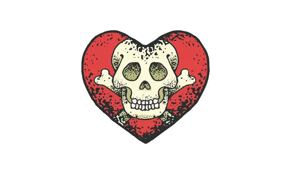 Skull Red Heart Graphic — Stock Vector