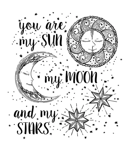 Sun, Moon and Stars — Stock Vector