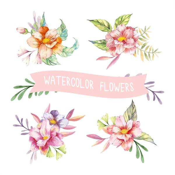 Watercolor Spring Flowers — Stock Vector