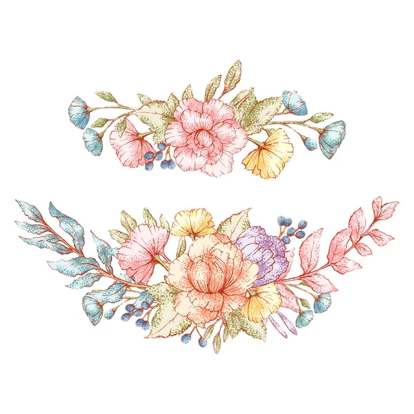 Vintage Floral Bouquets - Stok Vektor