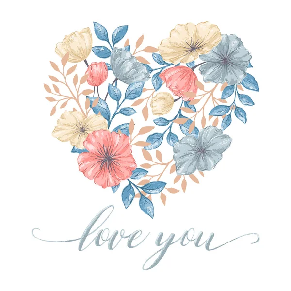 Carte fleurs coeur — Image vectorielle