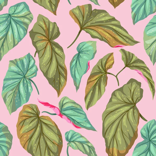 Grüne Blätter auf rosa Hintergrund — Stockvektor