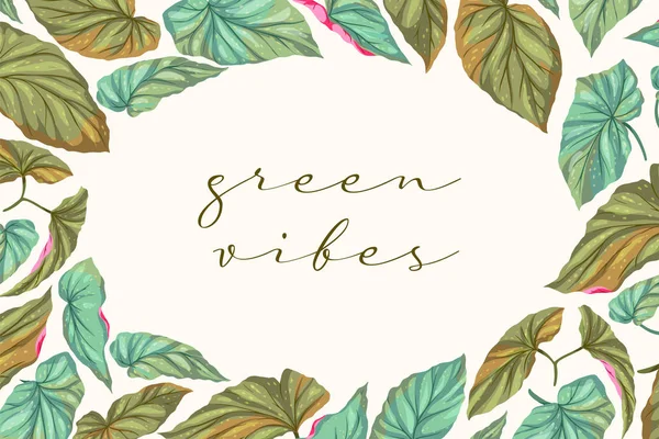 Green Vibes Leaves Frame — Stok Vektör