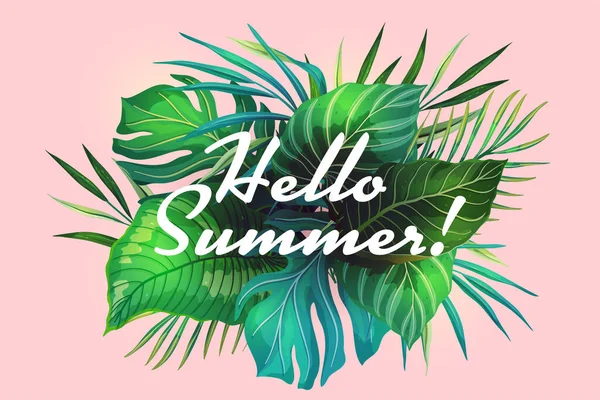 Hello Summer Tropical Banner — Stok Vektör