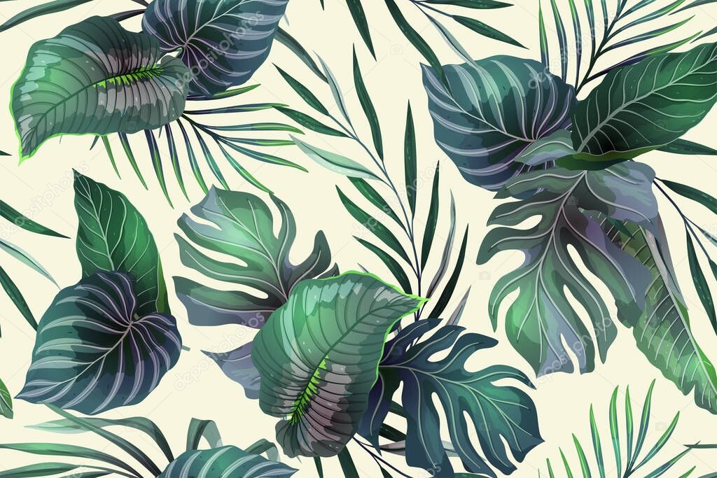 Seamless pattern with exotic leaves