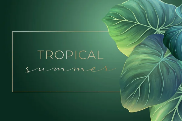 Yeşil palmiye yapraklı yaz tabelası — Stok Vektör