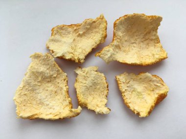 Mandalina kabuğunun makro görüntüsü. Soyutlama. Minimalist natürmort.