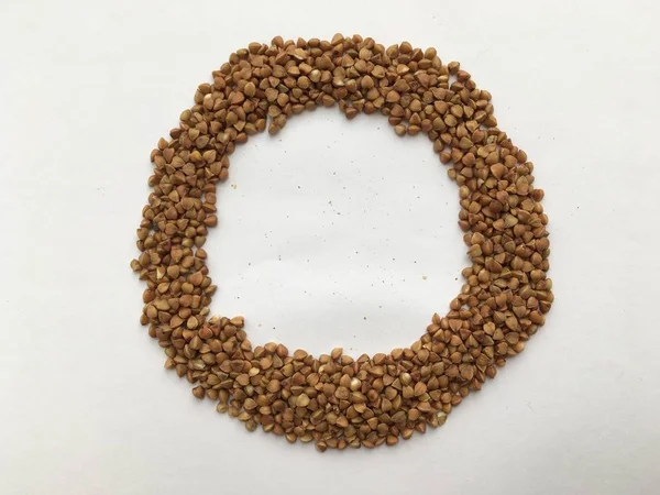 Cereali Grano Saraceno Disposti Forma Anello Arte Astratta Minimalismo — Foto Stock