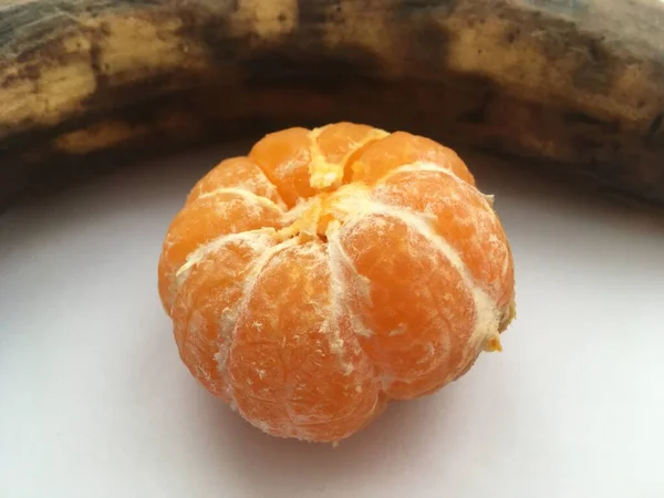 Macro Shot Fresh Ripe Fruit Mandarin Banana Minimalism — Stock Photo, Image