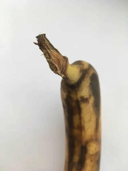 Hámozatlan Banán Szokatlan Farokkal Gyümölcs Fehér Háttérrel Makrofelvétel — Stock Fotó