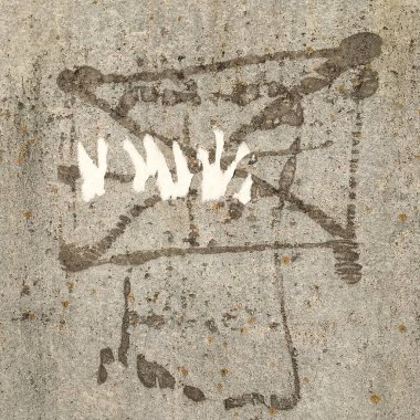 Gri bir duvarda tutkal izleri var. Soyut sanat. Minimalizm.