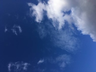 Mavi gökyüzü ve beyaz bulutlar. Doğal soyut arka plan. Minimalizm.