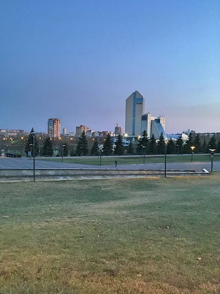 Donetsk Panorama Ufukta Gökdelenler Var Endüstriyel Şehir — Stok fotoğraf