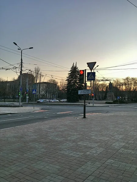 Перекресток Главных Улиц Светофоры Городская Среда — стоковое фото