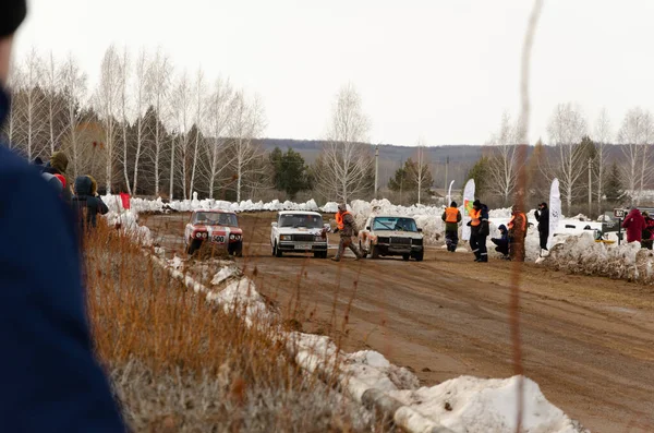 03 07 2020, Russia, the city of Zainsk ring races on mud and snow of customized passenger cars and off-road cars.