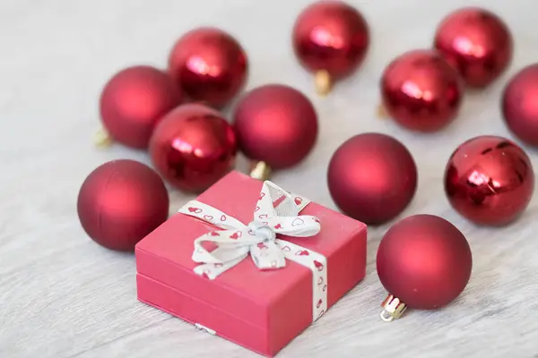 Christmas Decoration Celebration Xmas Red Balls New Year Preparations White — Stock Photo, Image