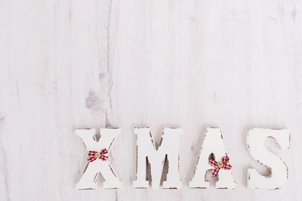 Christmas time banner template on white background. New Year decoration. Xmas white word. Flat-lay. New Year concept.