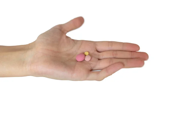 Hand Holding Pills Medcine Pills Pills Hand White Background Close — Stock Photo, Image