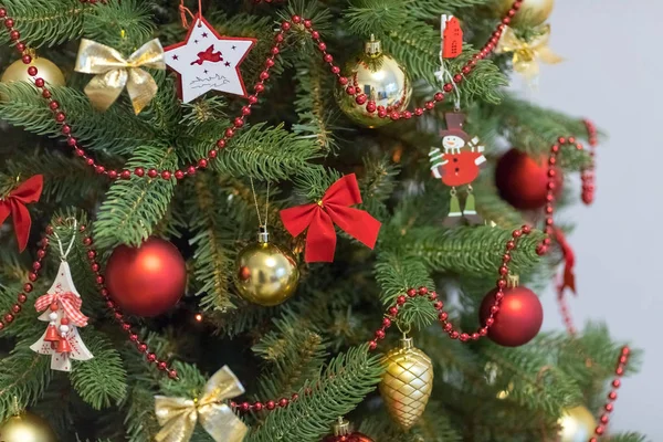 Christmas Decoration Celebration Christmas Tree Xmas Red Gold Balls New — Stock Photo, Image