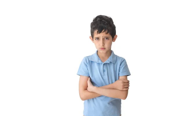 Tişörtlü Çocuk Beyaz Arka Planda Izole Edilmiş Öğrenci Çocuk Ergen — Stok fotoğraf