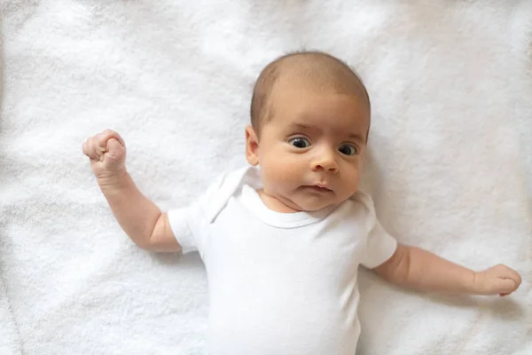 Newborn Baby Little Boy White Clothes Beautiful Portrait Toddler Big — Stock Photo, Image