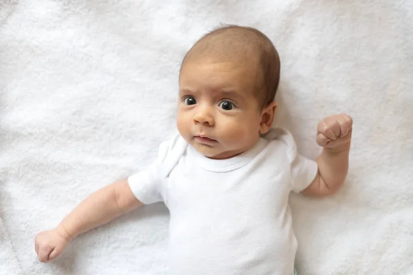 Newborn Baby Little Boy White Clothes Beautiful Portrait Toddler Big — Stock Photo, Image