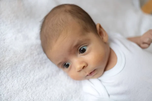 Newborn Baby Little Boy White Clothes Beautiful Portrait Toddler Big — Stock Photo, Image