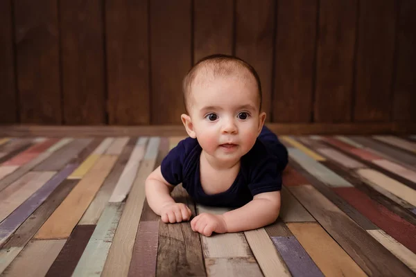 Cute Newborn Baby Smiling Baby Dark Background Closeup Portrait Newborn — Stock Photo, Image