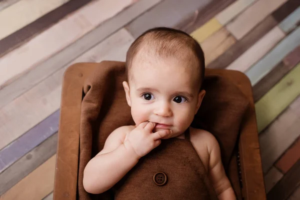 Cute Newborn Baby Smiling Baby Dark Background Closeup Portrait Newborn — Stock Photo, Image