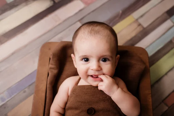 Cute Newborn Baby Smiling Baby Dark Background Closeup Portrait Newborn — Stock Photo, Image