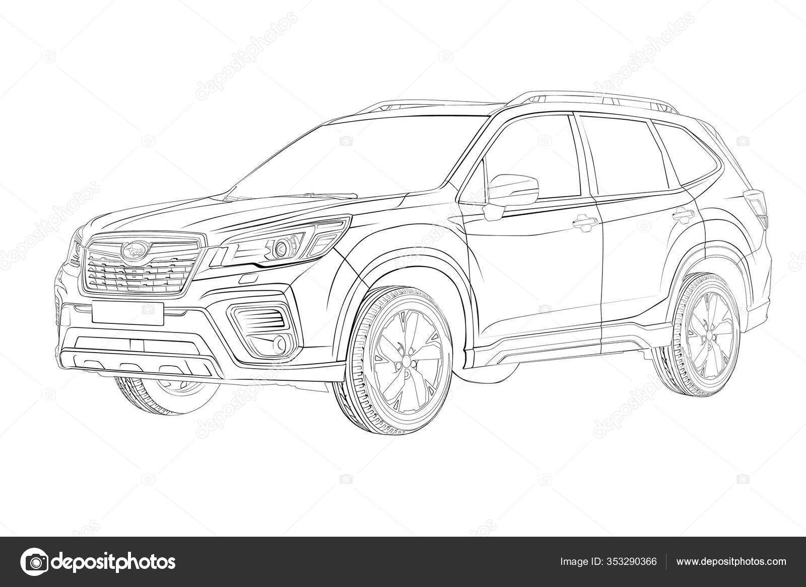 Векторное Изображение Лесника Машину Иллюстрация Авто Субару.