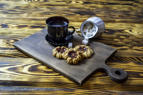 Morning Breakfast Tea Cookies Serving Board Top View — Stock Photo, Image