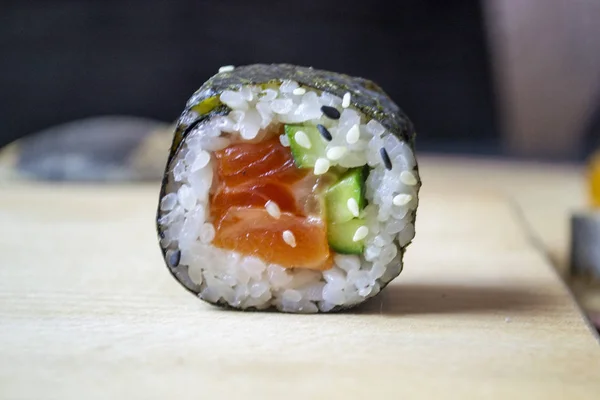 Red Fish Sushi Wooden Tray — Stock Photo, Image