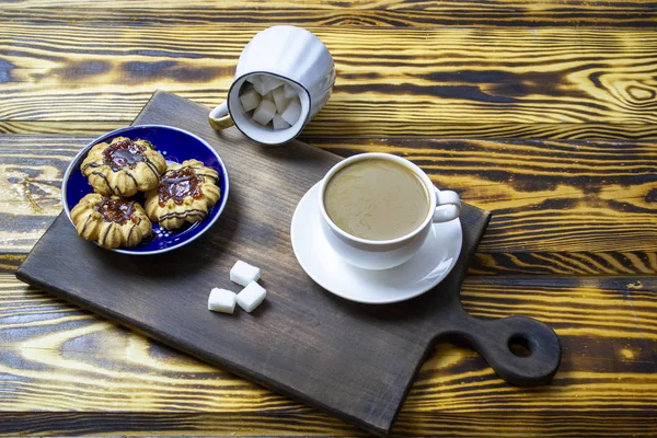 Coffee Milk Cookies Wooden Background Top View — Stock Photo, Image