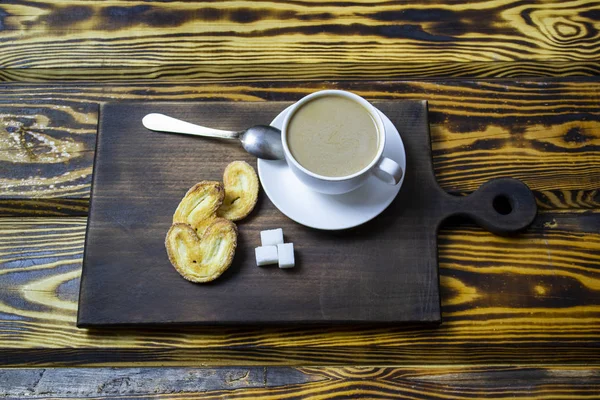 Coffee Milk Cookies Wooden Background Top View — Stock Photo, Image