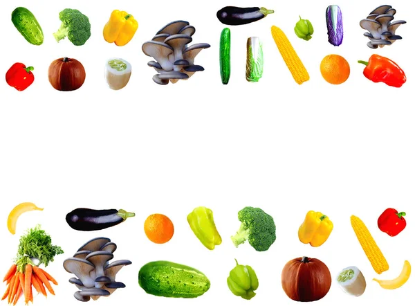 Frisches Gemüse Isoliert Auf Weißem Hintergrund Langformat Mit Kopierraum — Stockfoto