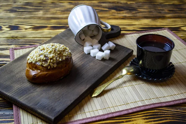 Frühstückskaffee Mit Brötchen Blick Von Oben — Stockfoto