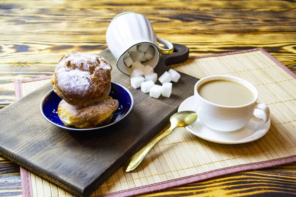 Café Manhã Com Pão Vista Superior — Fotografia de Stock