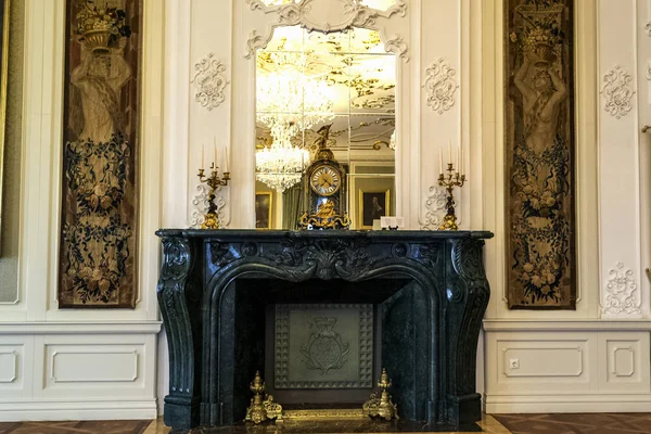 Interior Sala Lareira Castelo Mir Bielorrússia Região Minsk Dezembro 2019 — Fotografia de Stock