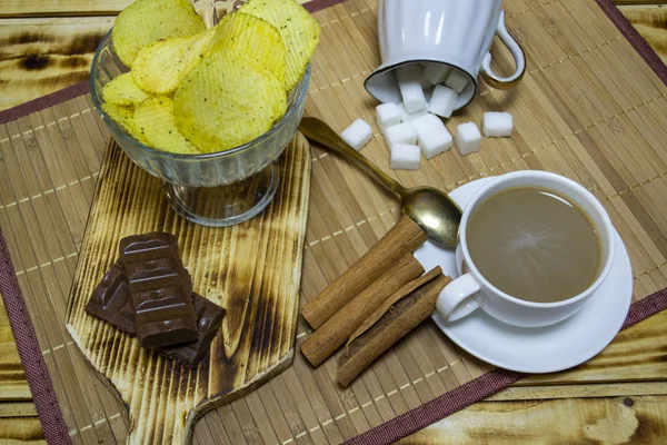 Café Avec Chocolat Pépites Vue Dessus Mise Point Sélective — Photo
