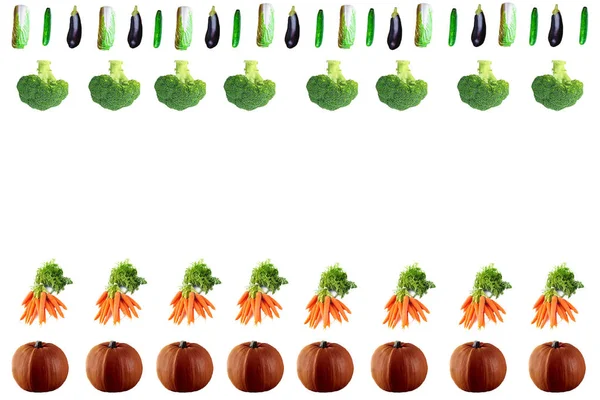 Frisches Gemüse Isoliert Auf Weißem Hintergrund Langformat Mit Kopierraum Draufsicht — Stockfoto
